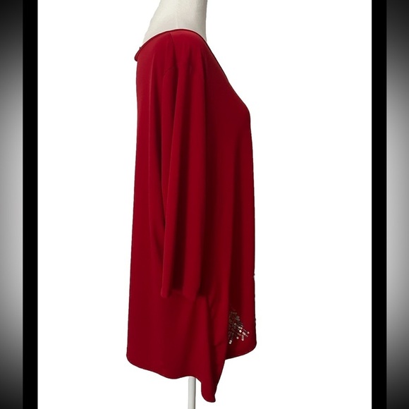 Quacker Factory Red 3/4 Sleeve Christmas Tree Sequined Embellished Top 1X - Picture 2 of 7